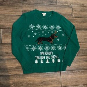 Self Esteem Green Womens Christmas Sweater Dachshund Through Snow Large Holiday